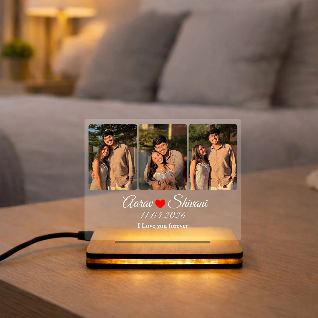 Personalized Couple LED Photo Frame 8x6" | Romantic Acrylic Night Lamp Gift - Image 4