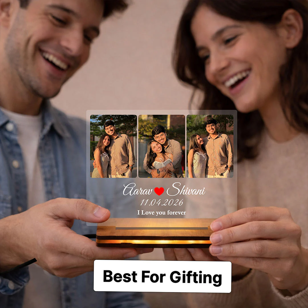 Personalized Couple LED Photo Frame 8x6" | Romantic Acrylic Night Lamp Gift - Image 5