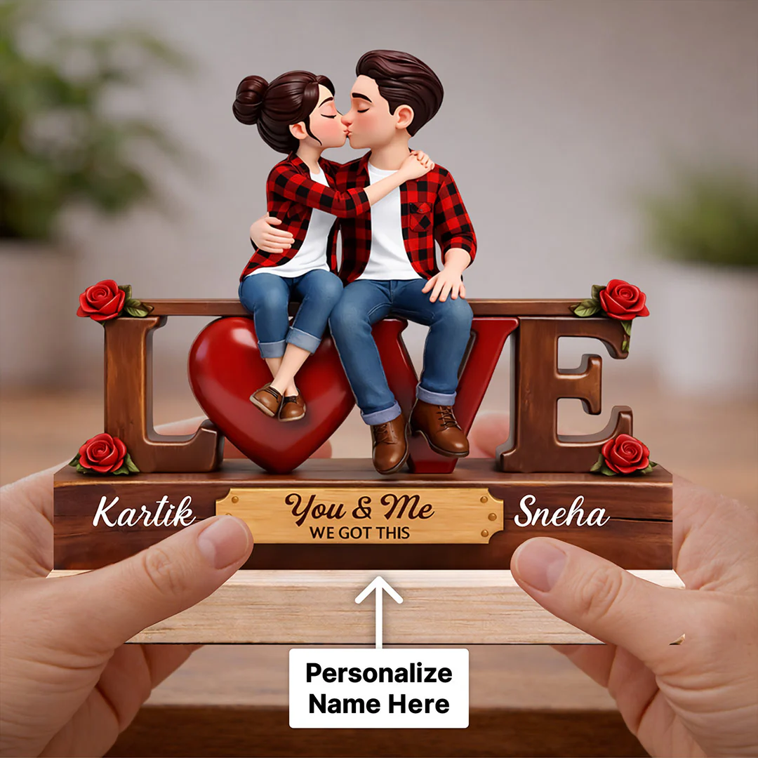 Personalized Couple Love Wooden Table Stand (7x8") - Image 3