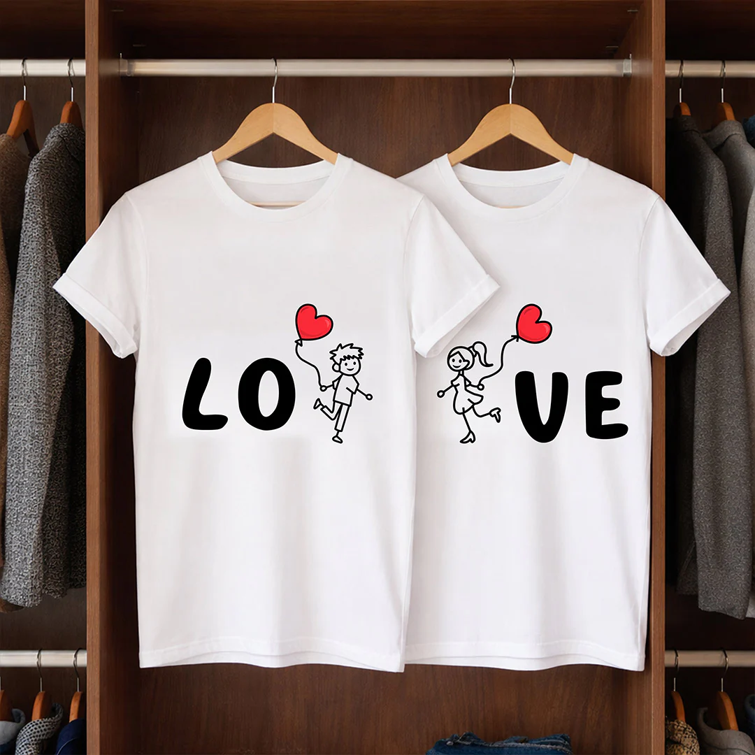 Personalized Couple Matching T-Shirts “Love” Design - Image 4