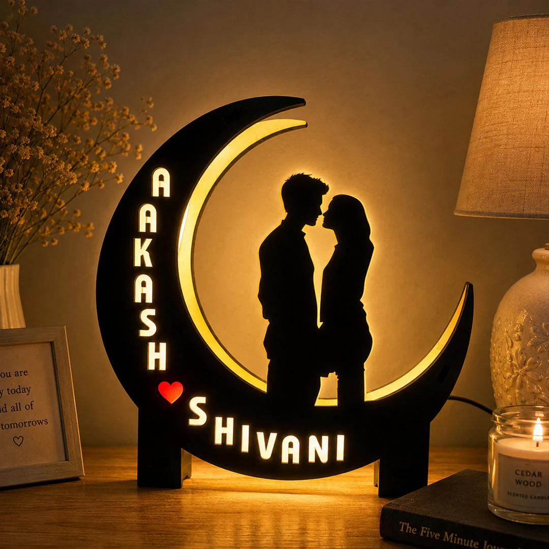 Personalized Couple Moon LED Lamp | Romantic Night Light Gift 9x6"