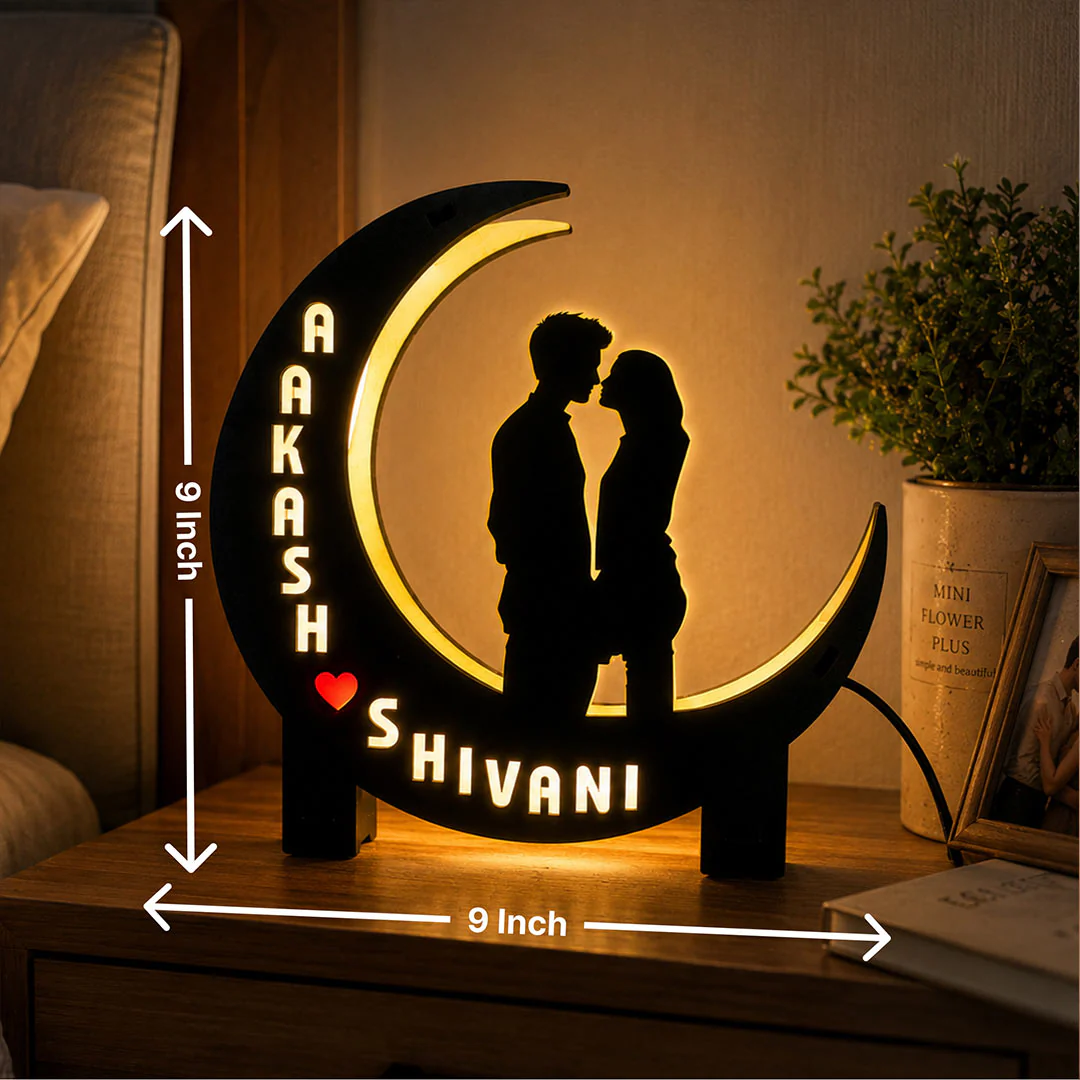 Personalized Couple Moon LED Lamp | Romantic Night Light Gift 9x6" - Image 2