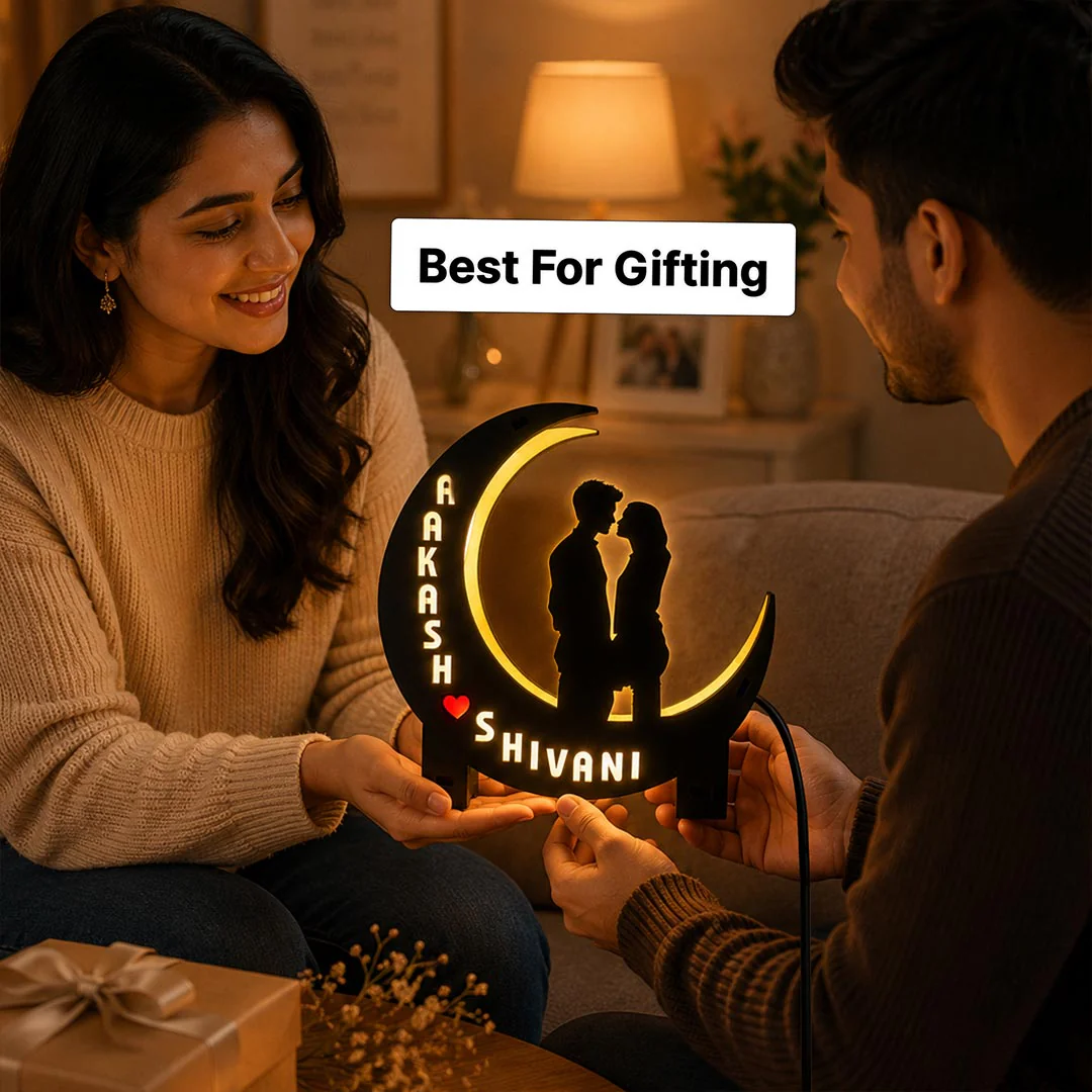 Personalized Couple Moon LED Lamp | Romantic Night Light Gift 9x6" - Image 5