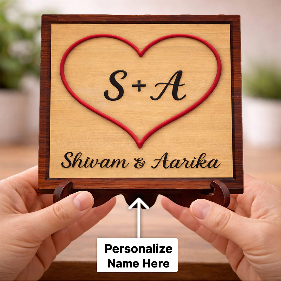 Personalized Couple Name Wooden Table Top Frame (6x6") - Image 2