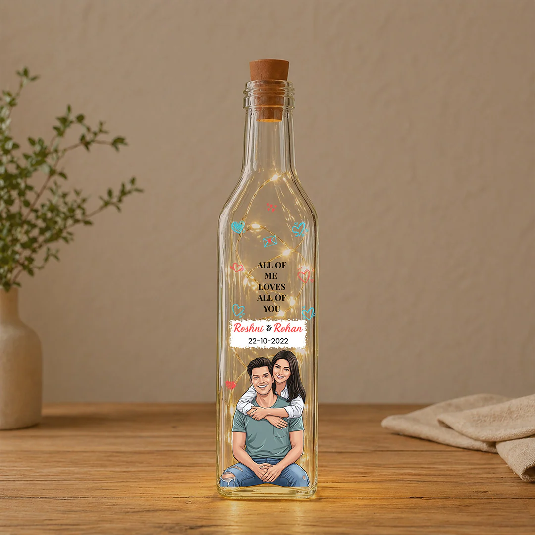 Personalized Couple Photo LED Bottle Lamp | Romantic Light Gift for Anniversary & Love Moments