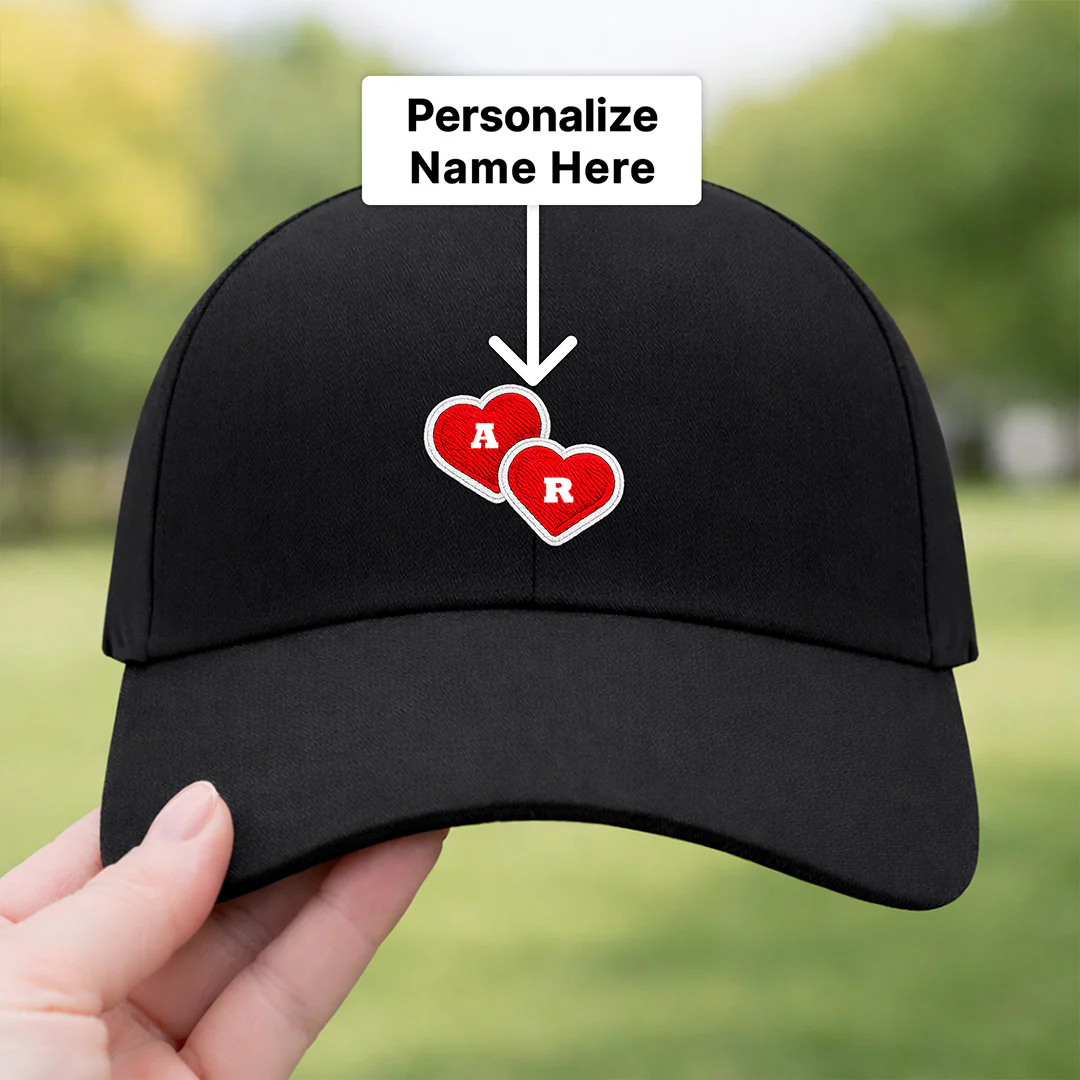Personalized Couple Printed Black Caps- Set of 2 - Image 2