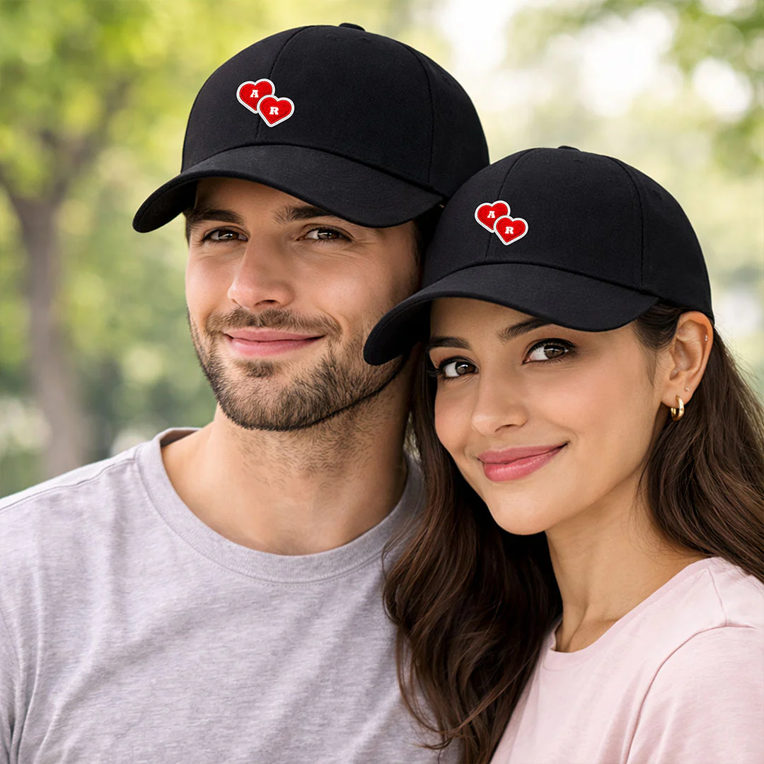 Personalized Couple Printed Black Caps- Set of 2 - Image 4