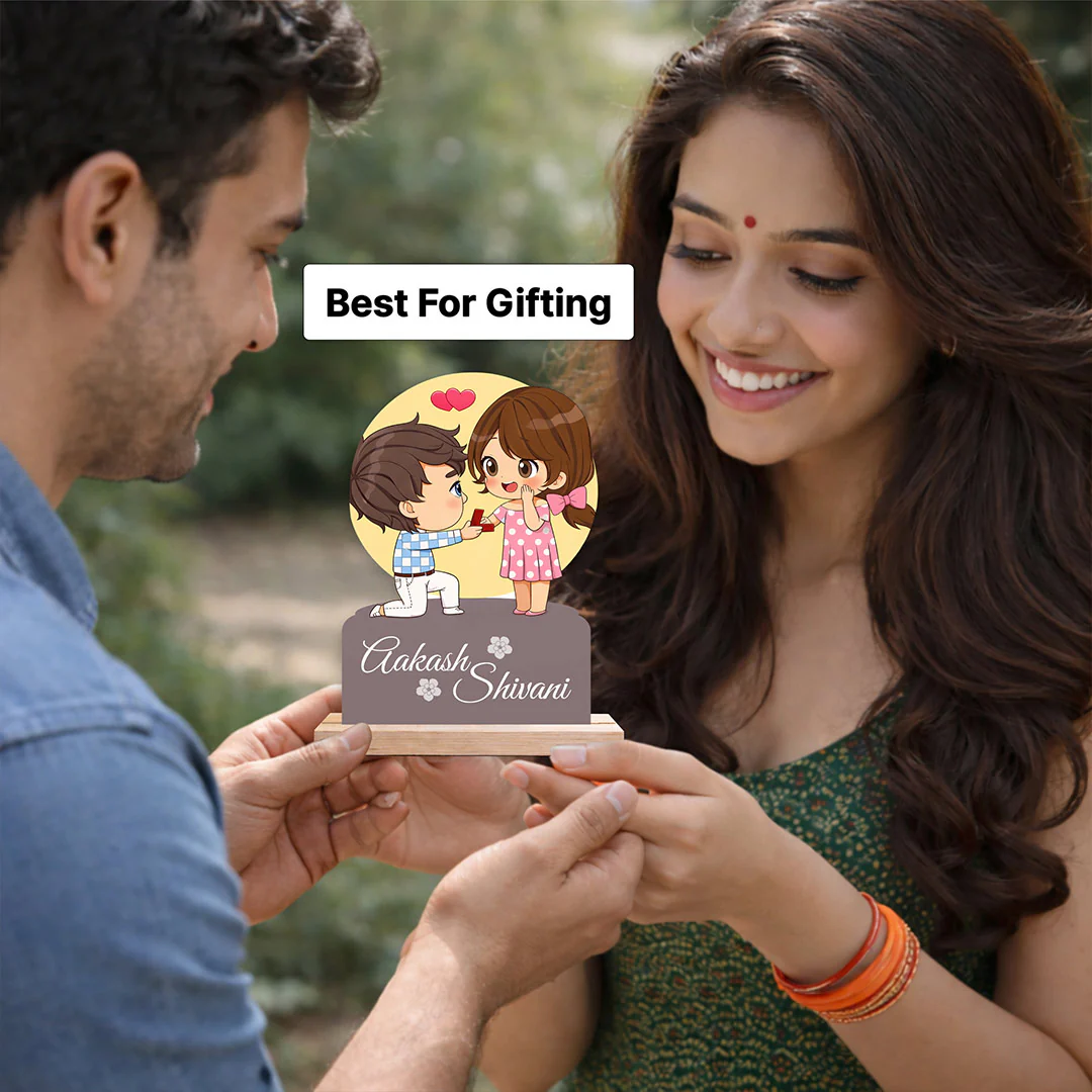Personalized Couple Proposal Cartoon Wooden Cutout Table Stand- 6x8" - Image 5