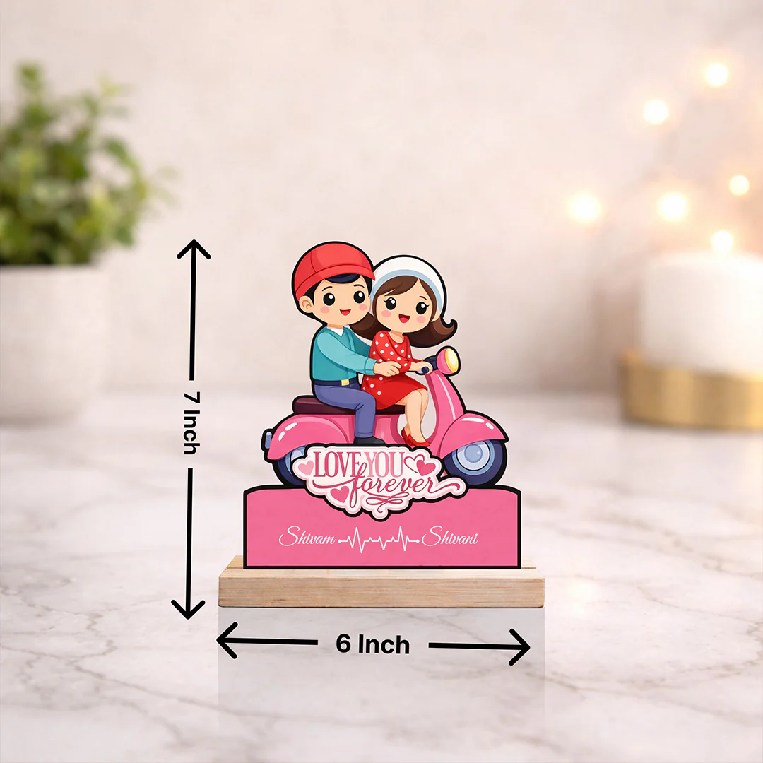 Personalized Couple Scooter Cartoon Wooden Cutout Table Stand-6x7" - Image 2
