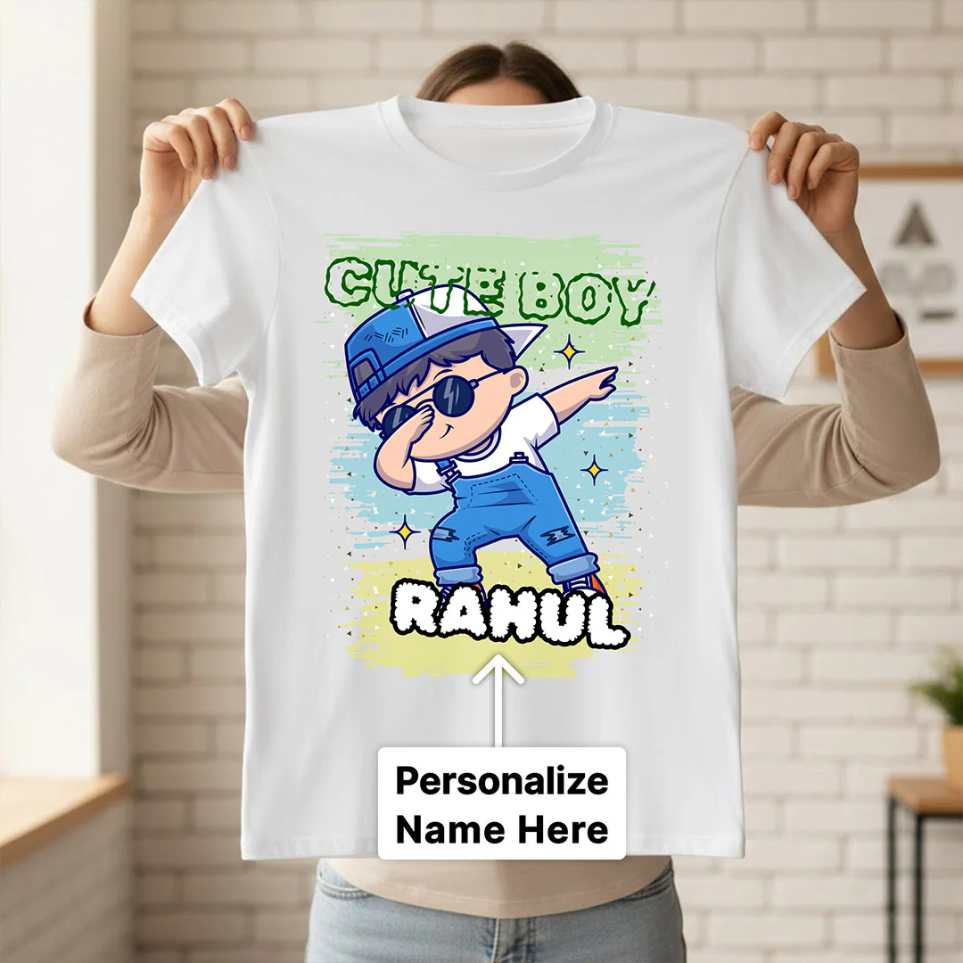 Personalized Cute Boy Name White T-Shirt - Image 2