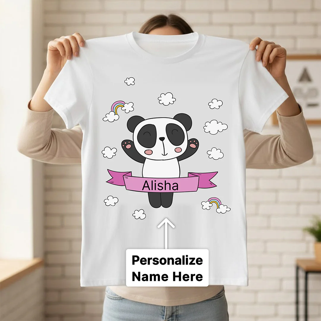Personalized Cute Panda Girl White T-Shirt - Image 2