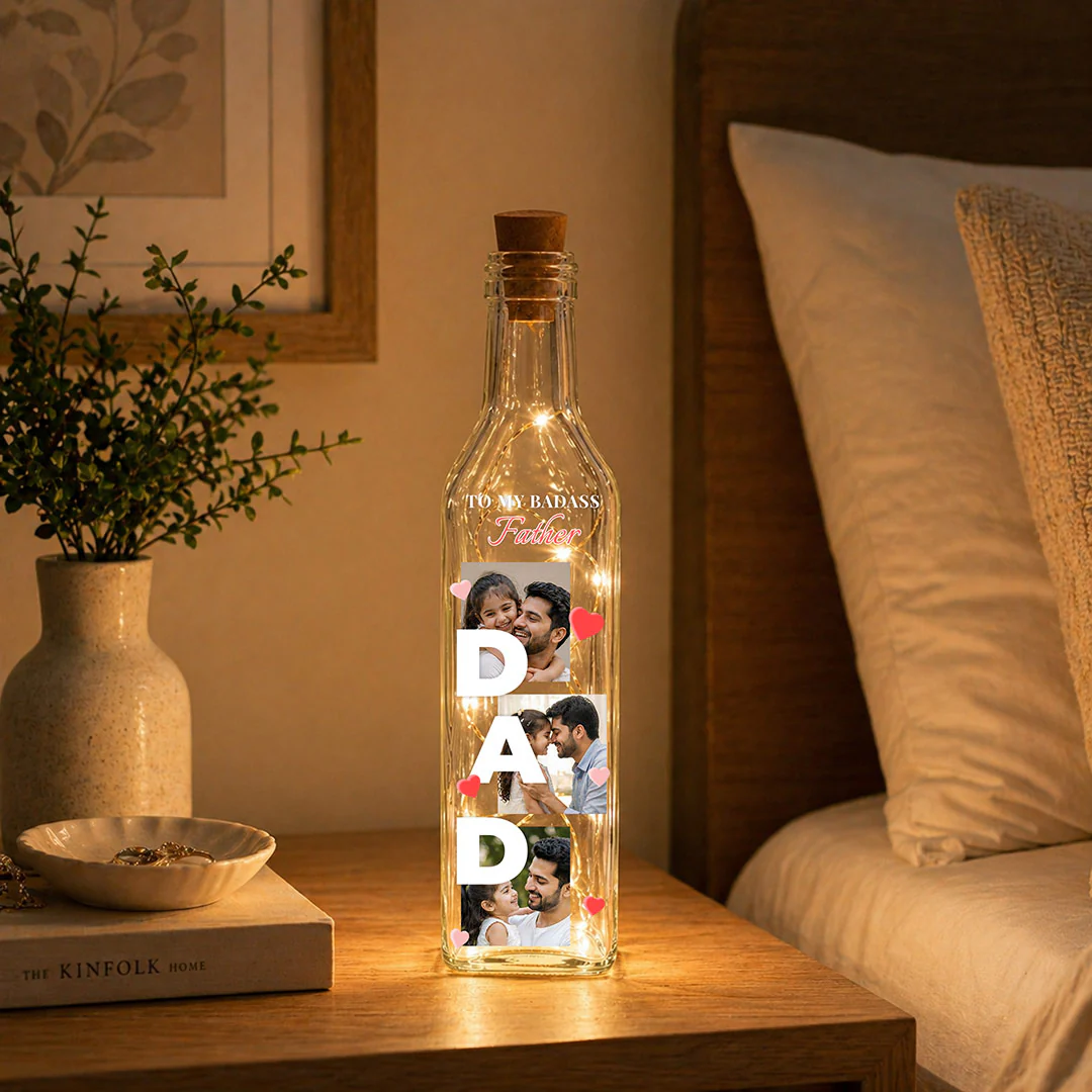 Personalized Dad Photo LED Bottle Lamp | Father Memory Light Gift - Image 5