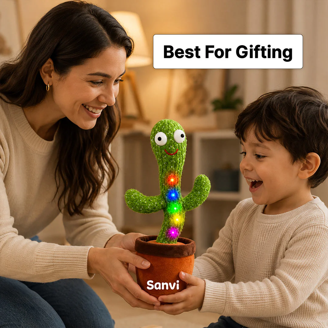 Personalized Dancing Talking Cactus Toy for Kids & Babies | Rechargeable Singing Mimic Recording Plush Toy Gift for Boys & Girls - Image 3