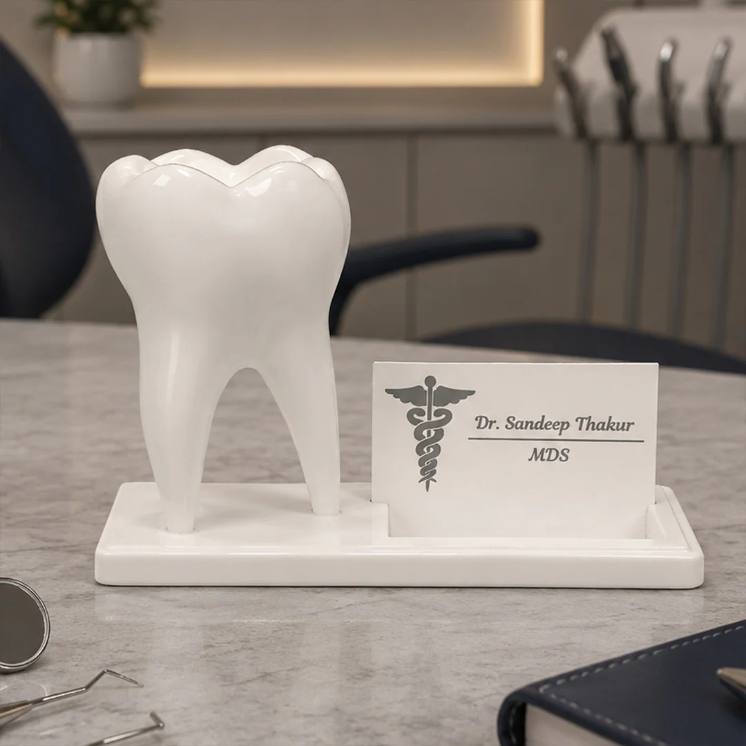 Personalized Dental Tooth Visiting Card Holder | Premium Desk Organizer Gift for Dentists & Doctors