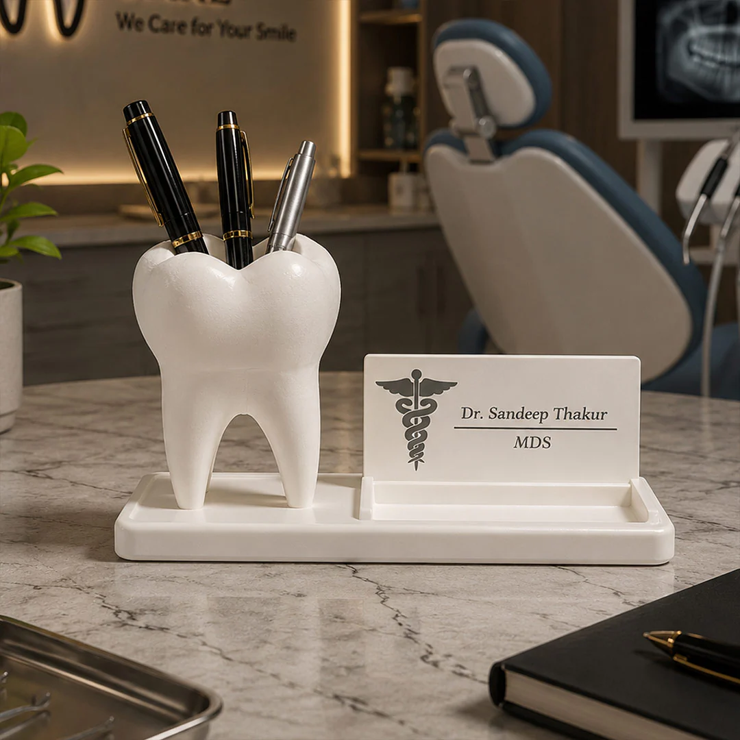 Personalized Dental Tooth Visiting Card Holder | Premium Desk Organizer Gift for Dentists & Doctors - Image 5