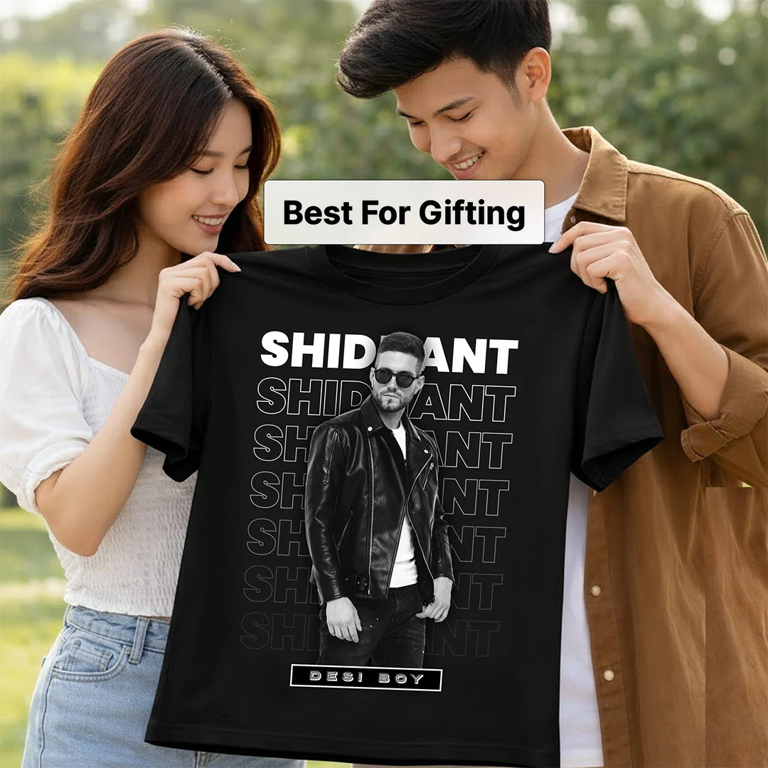 Personalized Desi Boy Name & Photo Black T-Shirt - Image 3