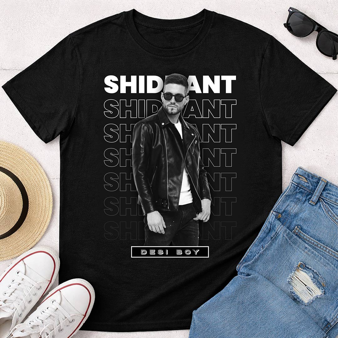 Personalized Desi Boy Name & Photo Black T-Shirt - Image 5