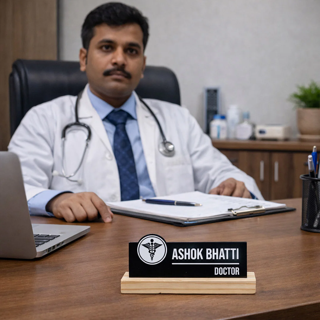 Personalized Doctor Acrylic Name Plate with Wooden Base-7x3" - Image 5