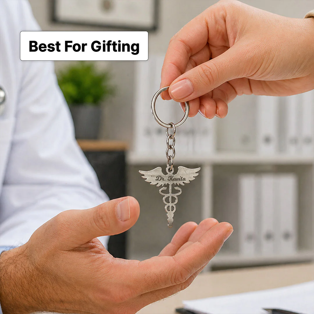 Personalized Doctor Caduceus Metal Keychain | Premium Medical Symbol Keyring Gift for Doctors & MBBS Students - Image 3