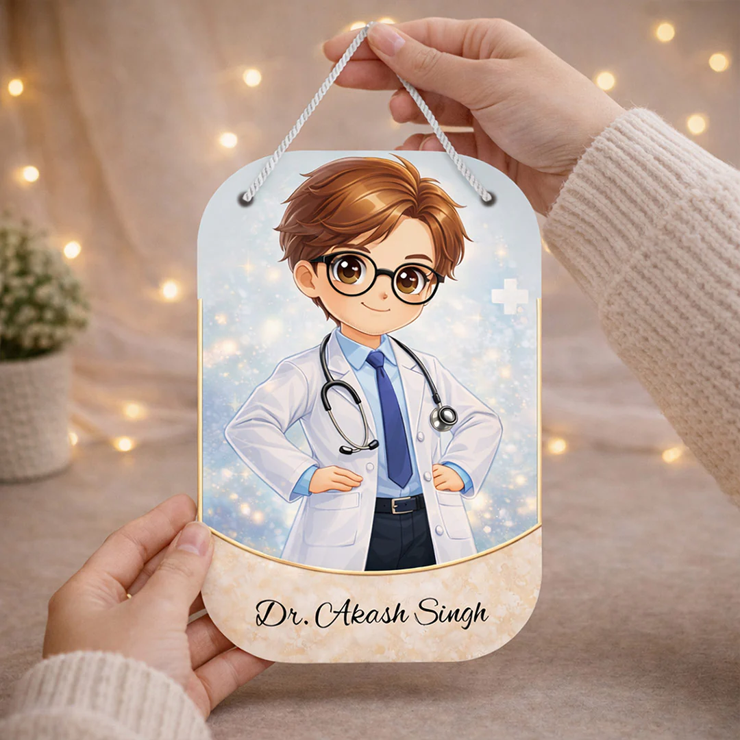 Personalized Doctor Cartoon Wooden Hanging Board -Cabin Door Sign (11x7")
