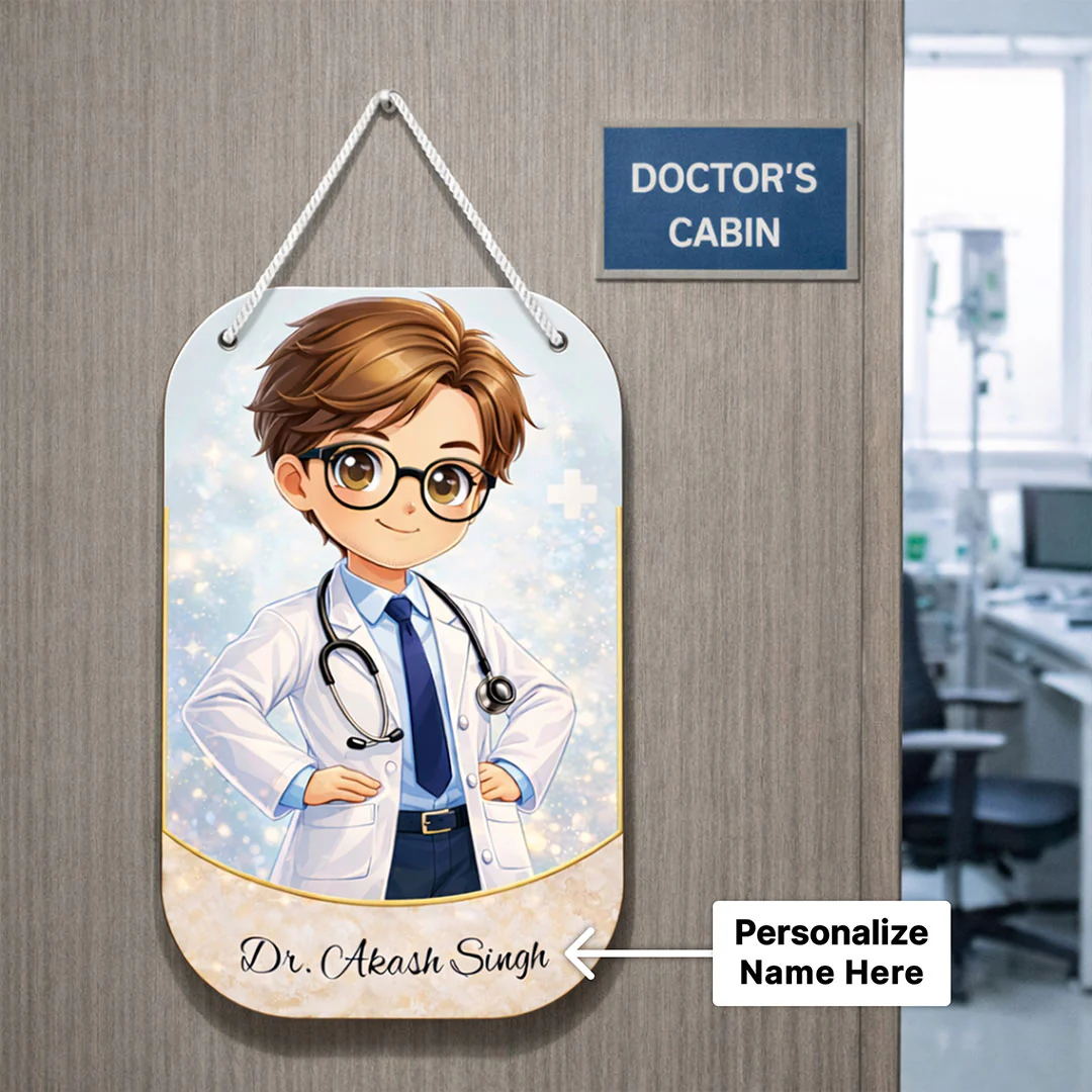 Personalized Doctor Cartoon Wooden Hanging Board -Cabin Door Sign (11x7") - Image 2