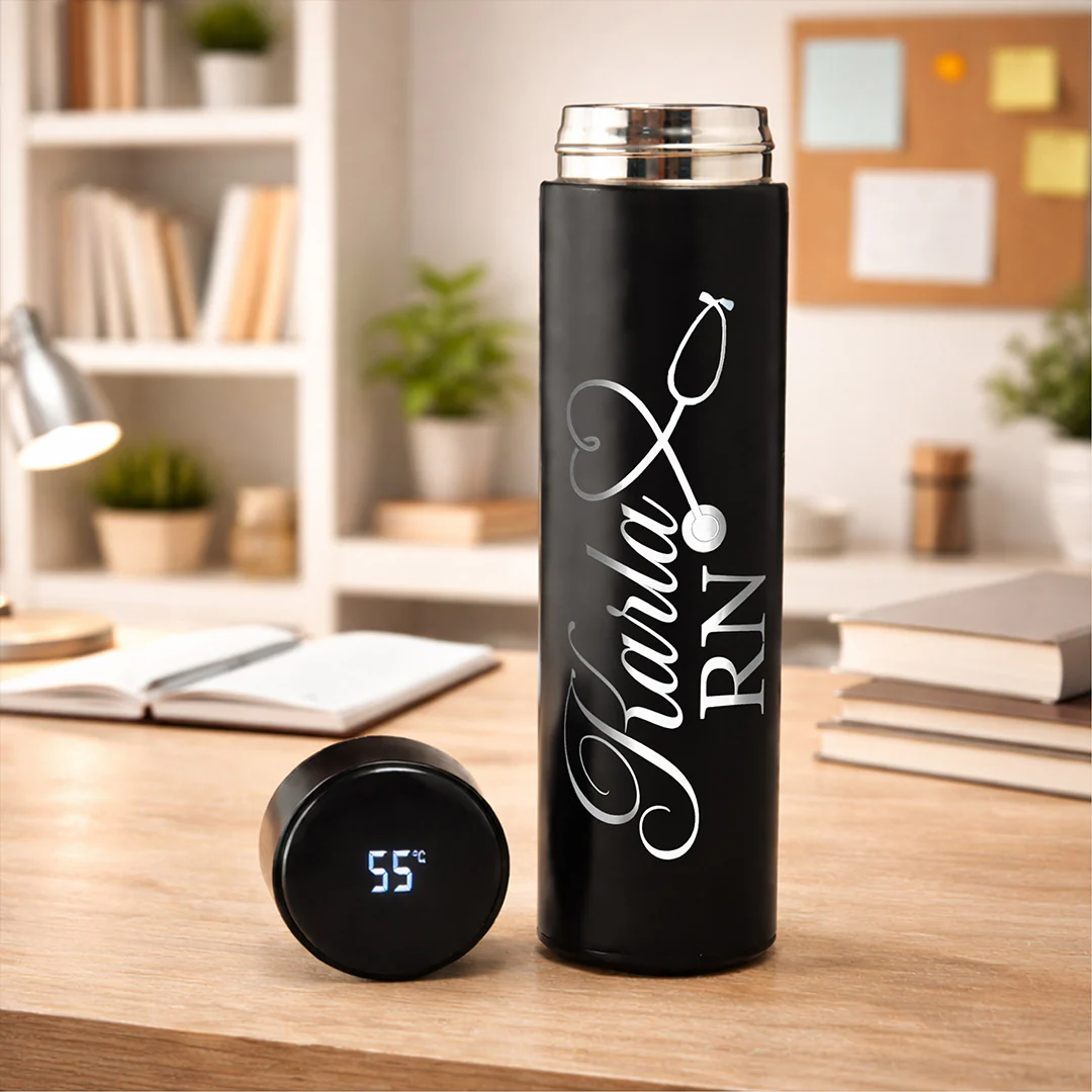 Personalized Doctor Name Water Bottle -Stainless Steel Bottle (500ml, Matte Black) - Image 3