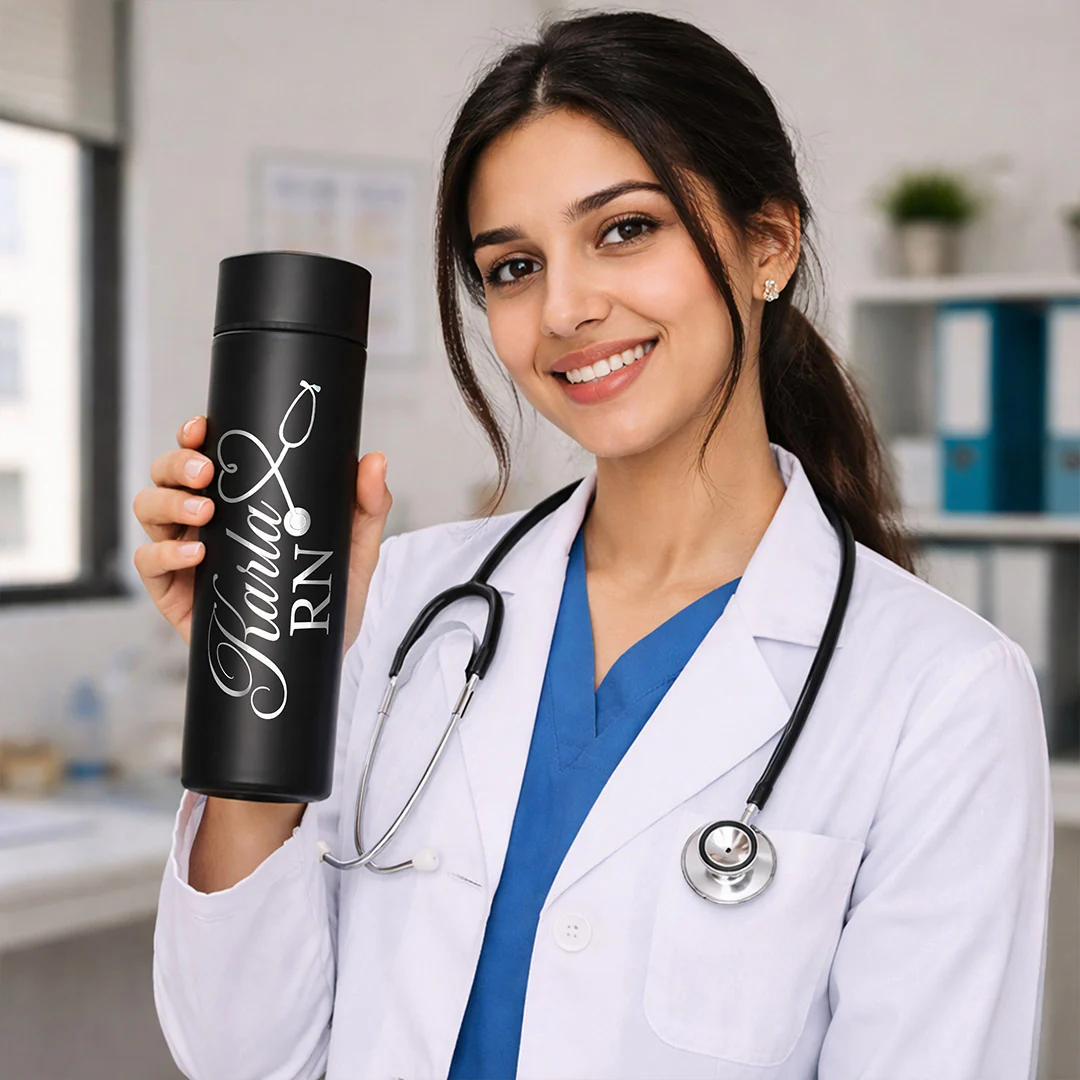 Personalized Doctor Name Water Bottle -Stainless Steel Bottle (500ml, Matte Black) - Image 4