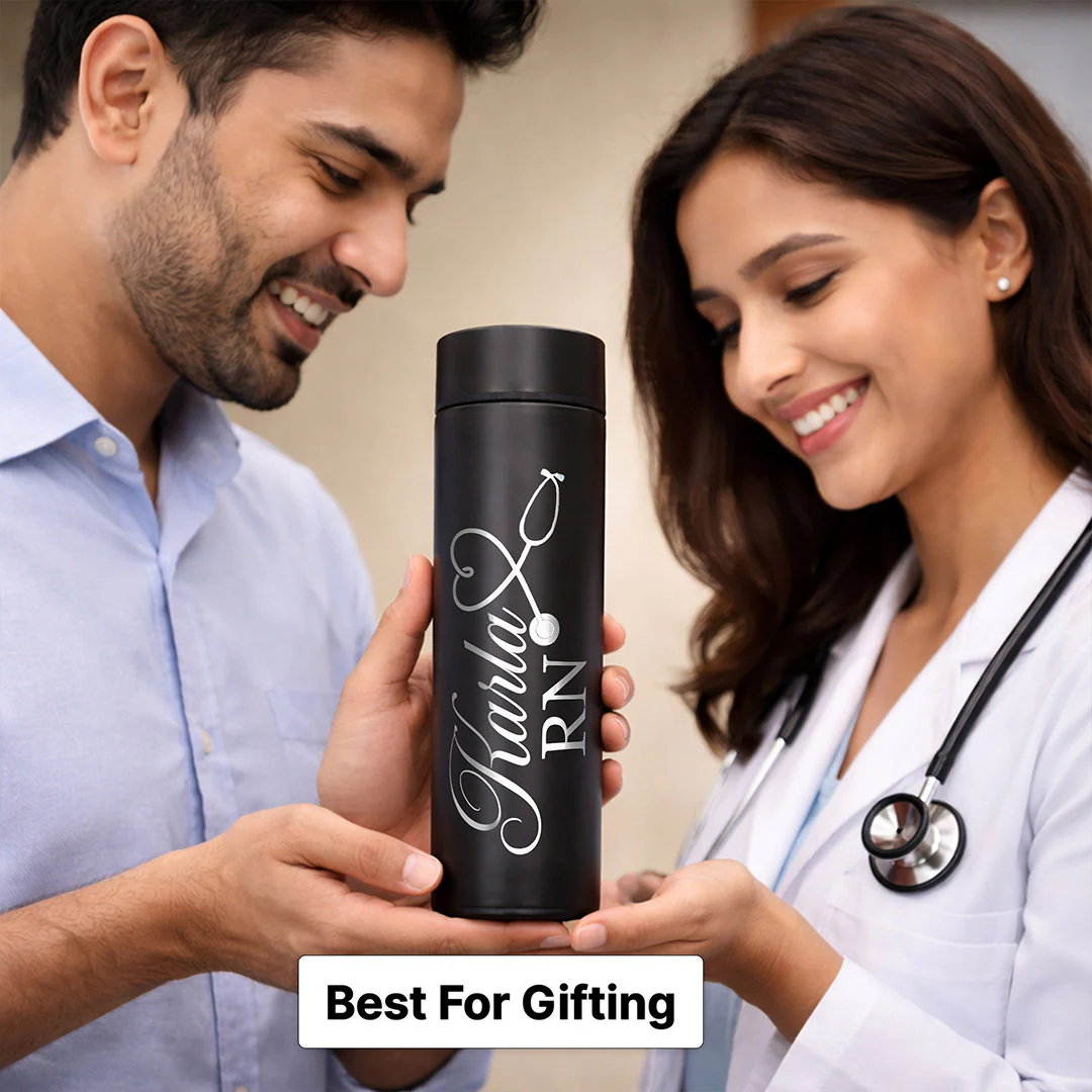 Personalized Doctor Name Water Bottle -Stainless Steel Bottle (500ml, Matte Black) - Image 5