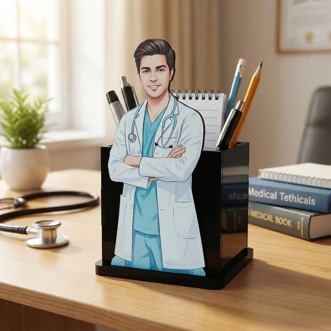 Personalized Doctor Pen Stand with Photo-4x5"