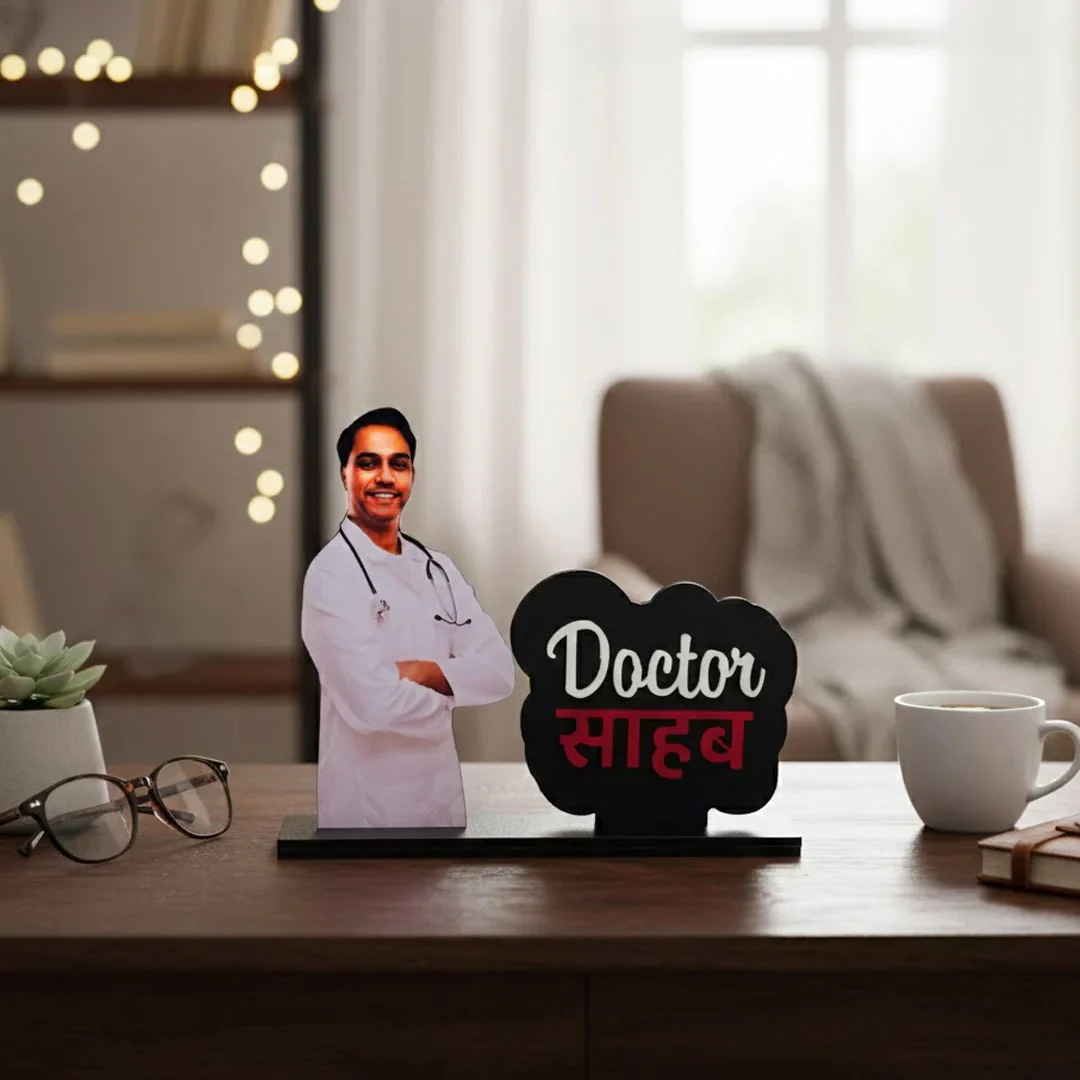 Personalized Doctor Saheb Table Stand – A Proud Gift for Doctors (6×7 Inch) - Image 3