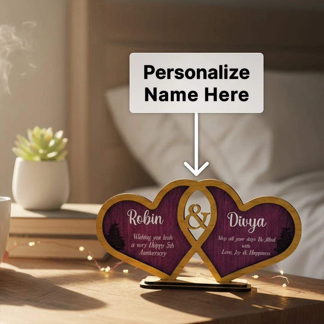 Personalized Double Heart Wooden Name Stand –4x8" - Image 2