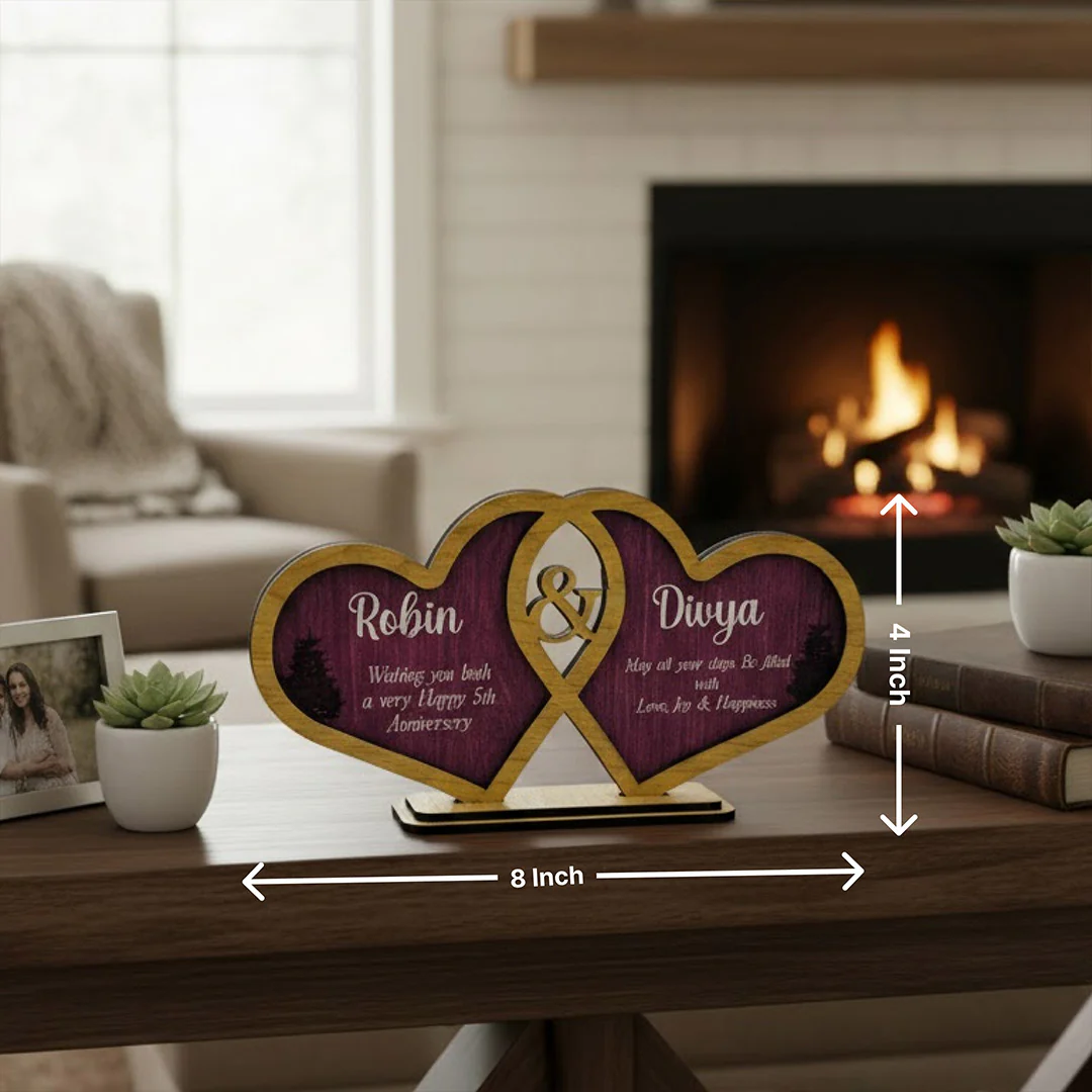 Personalized Double Heart Wooden Name Stand –4x8" - Image 3