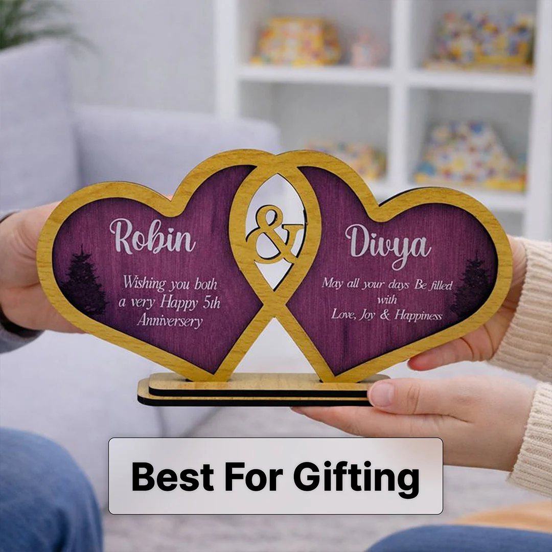 Personalized Double Heart Wooden Name Stand –4x8" - Image 4