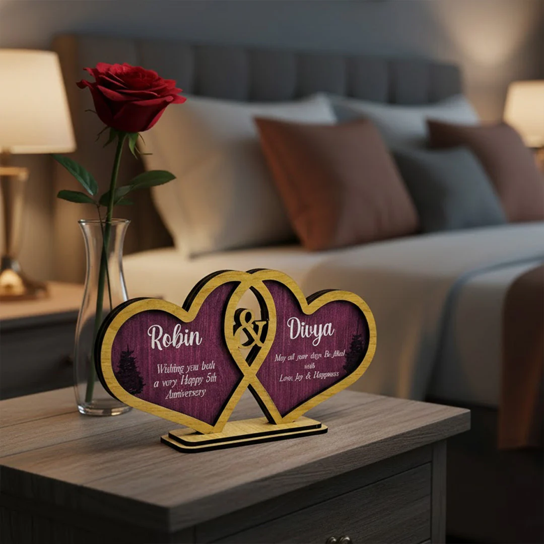 Personalized Double Heart Wooden Name Stand –4x8" - Image 5