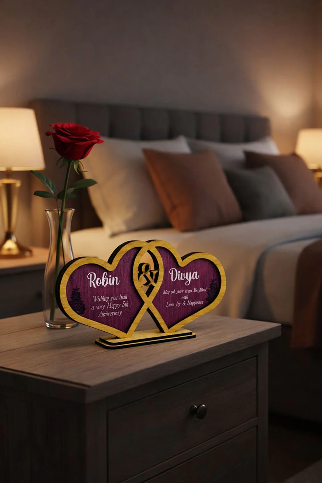 Personalized Double Heart Wooden Name Stand –4x8" - Image 6