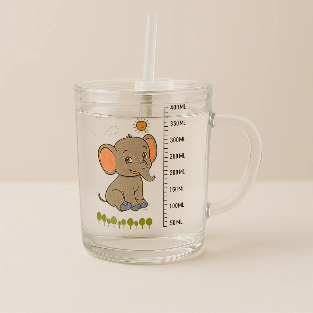 Personalized Elephant Glass Sipper Mug – 400ml