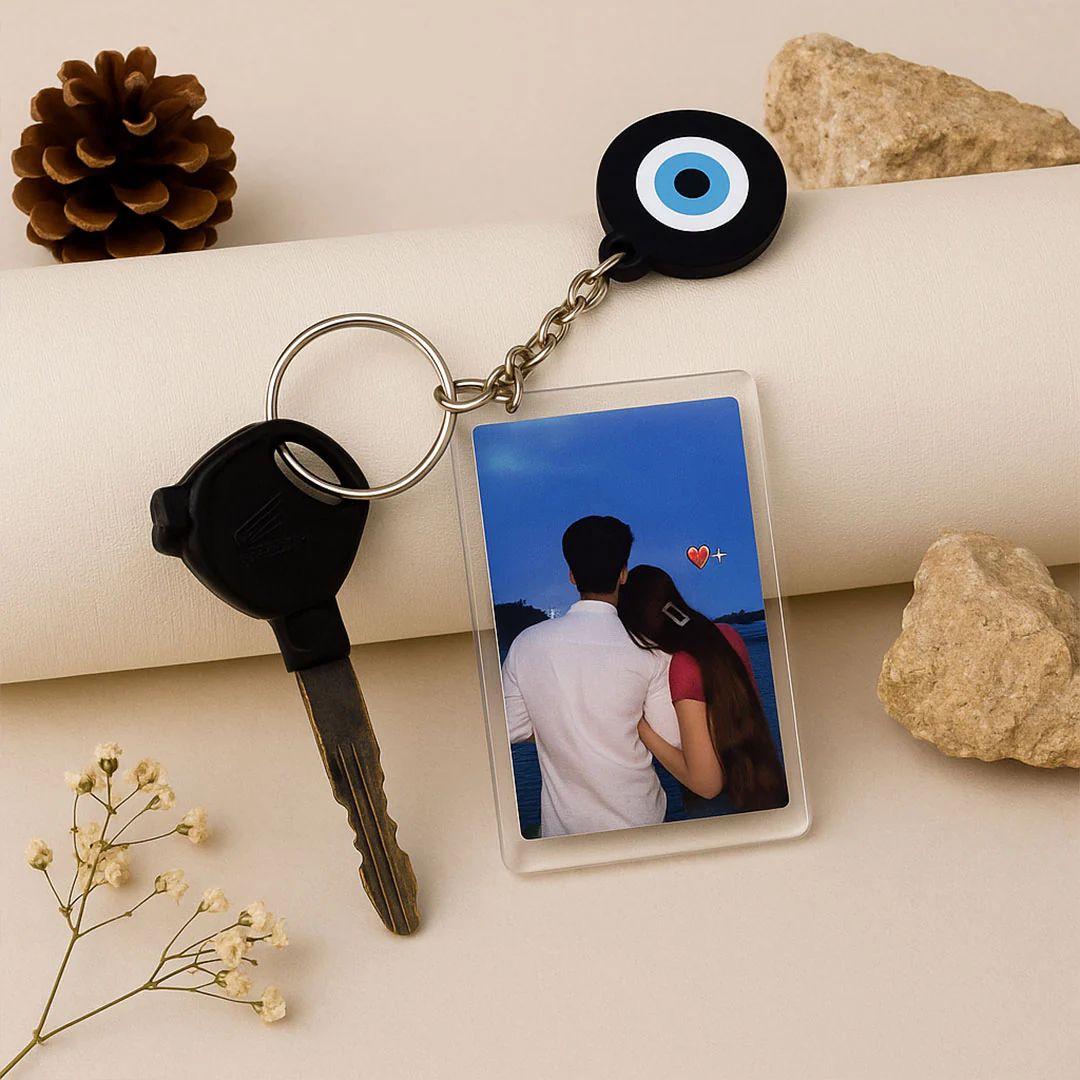 Personalized Evil Eye Keychain with Photo & Message - Image 3