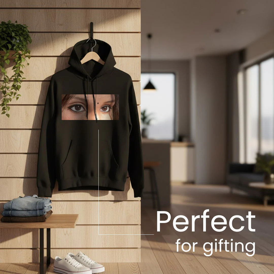 Personalized Eyes Photo Black Hoodie - Image 5