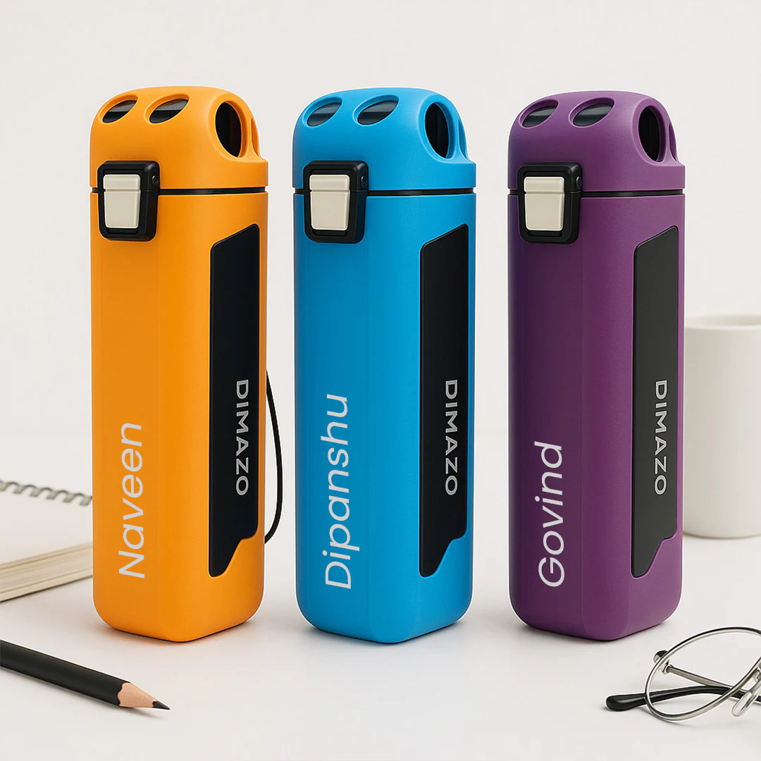 Personalized Flat-Square Plastic Water Bottles For Kids - 350 ml