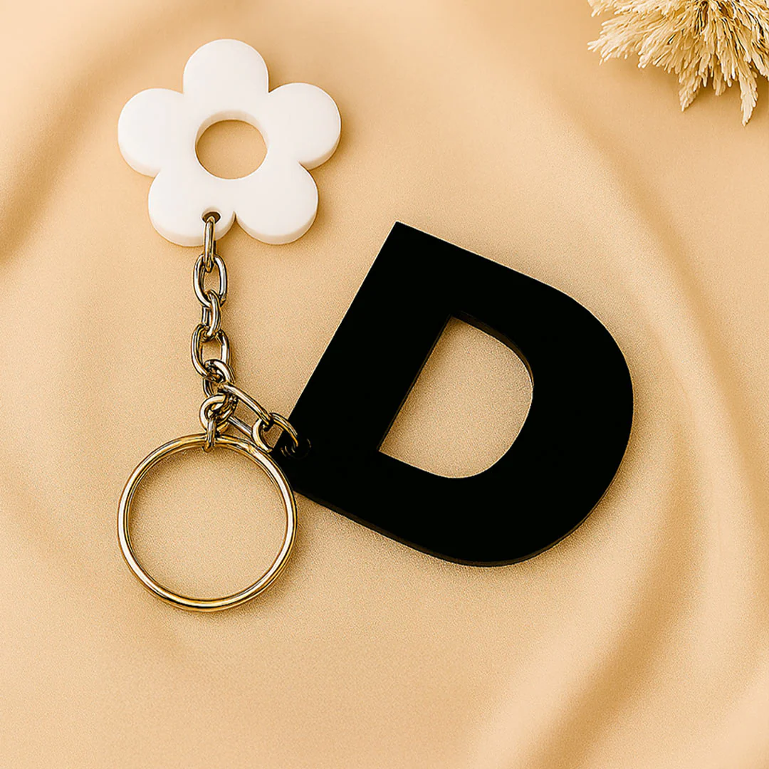 Personalized Flower Ring Acrylic Keychain – Black - Image 4