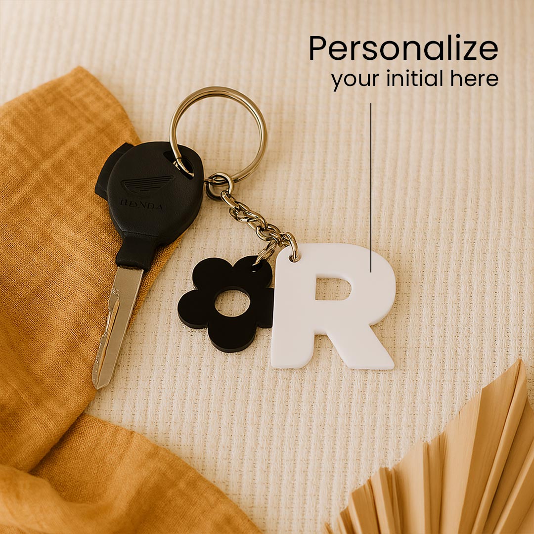 Personalized Flower Ring Acrylic Keychain – White - Image 2
