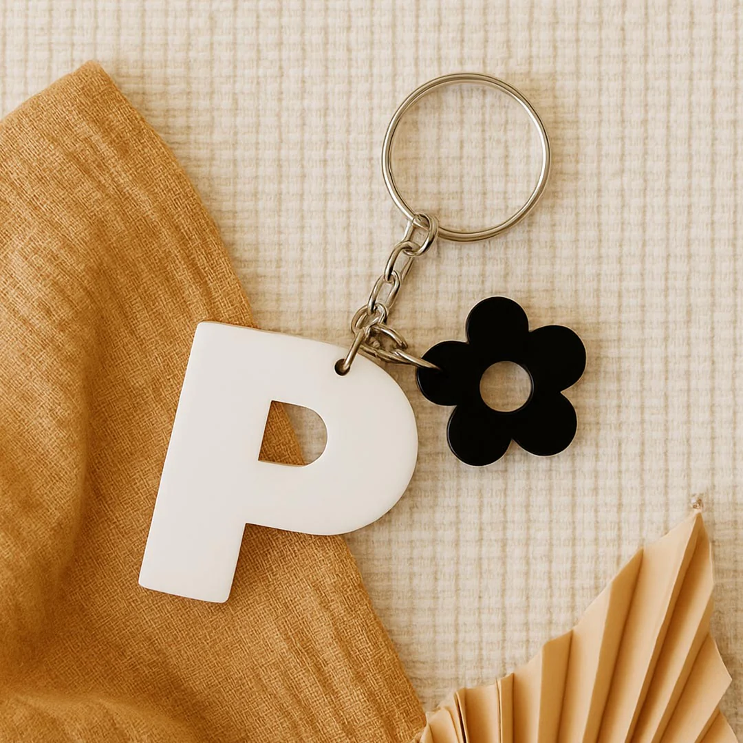 Personalized Flower Ring Acrylic Keychain – White - Image 3