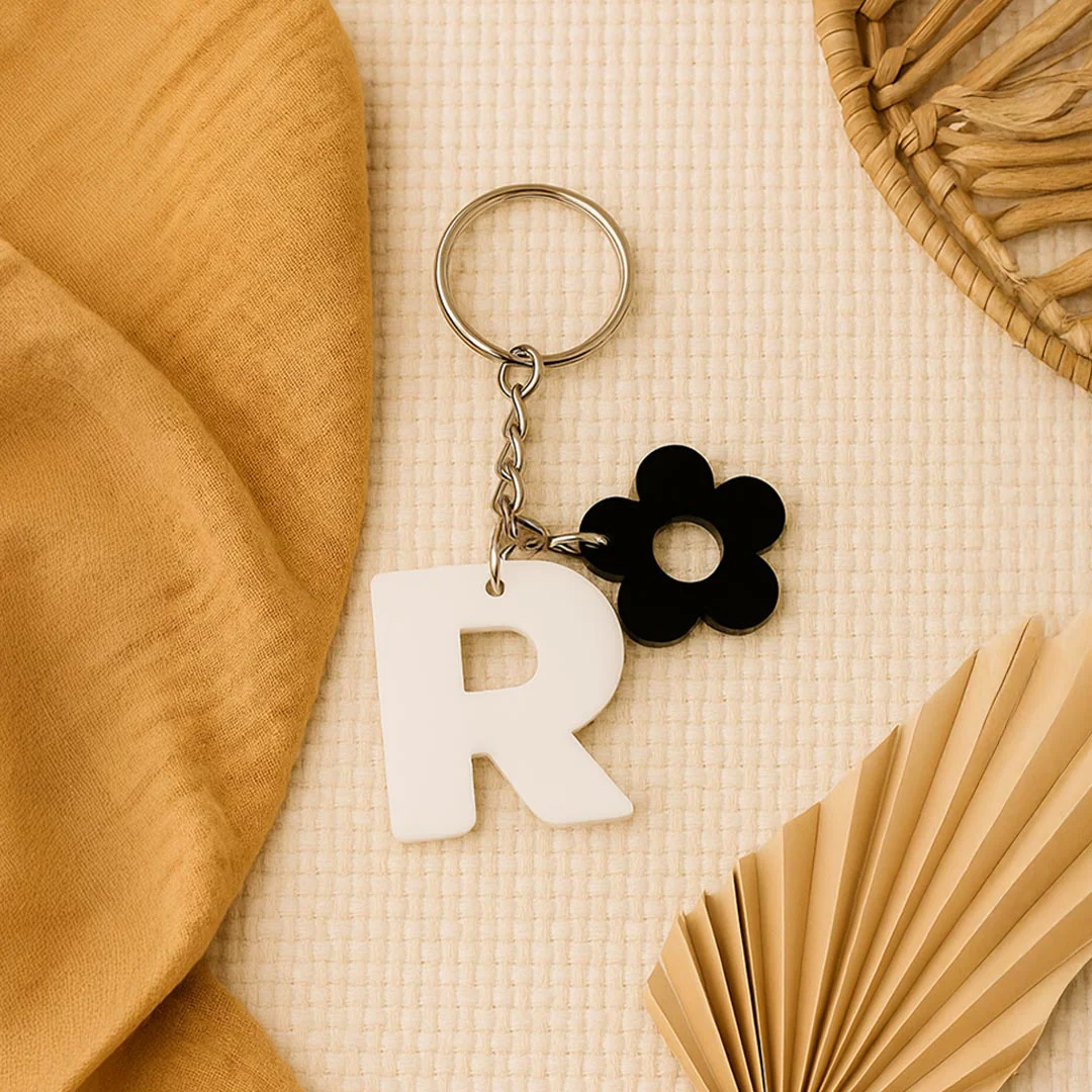 Personalized Flower Ring Acrylic Keychain – White - Image 4