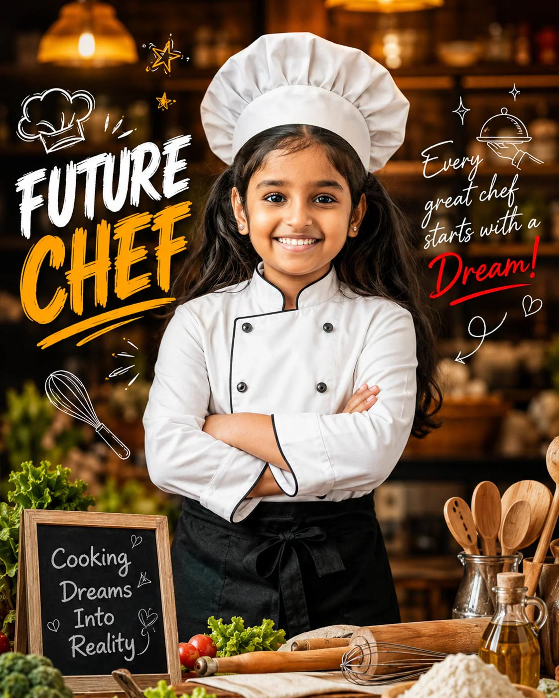 Personalized Future Chef Digital Portrait for Kids | Custom Cooking Theme Artwork Gift - Image 3