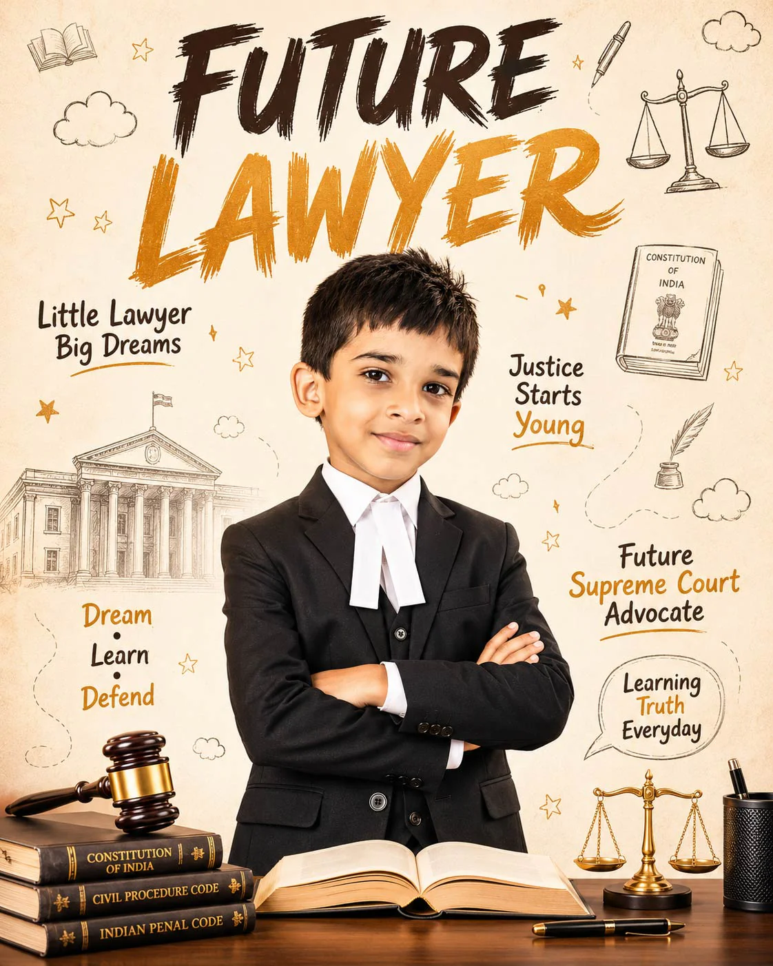 Personalized Future Lawyer Digital Portrait for Kids | Custom Supreme Court Advocate Artwork - Image 4