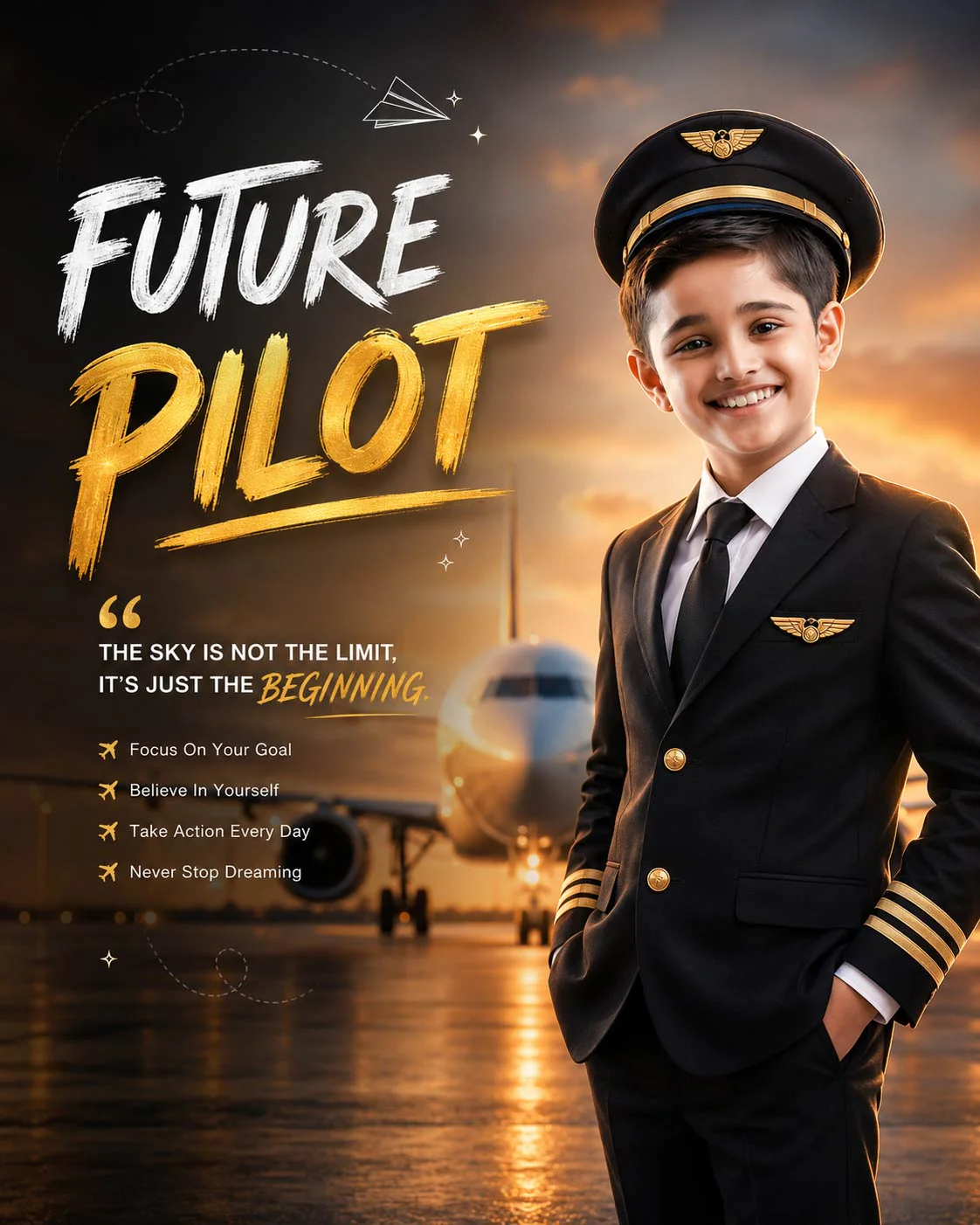 Personalized Future Pilot Portrait Digital Artwork | Custom Kids Aviation Dream Poster - Image 3
