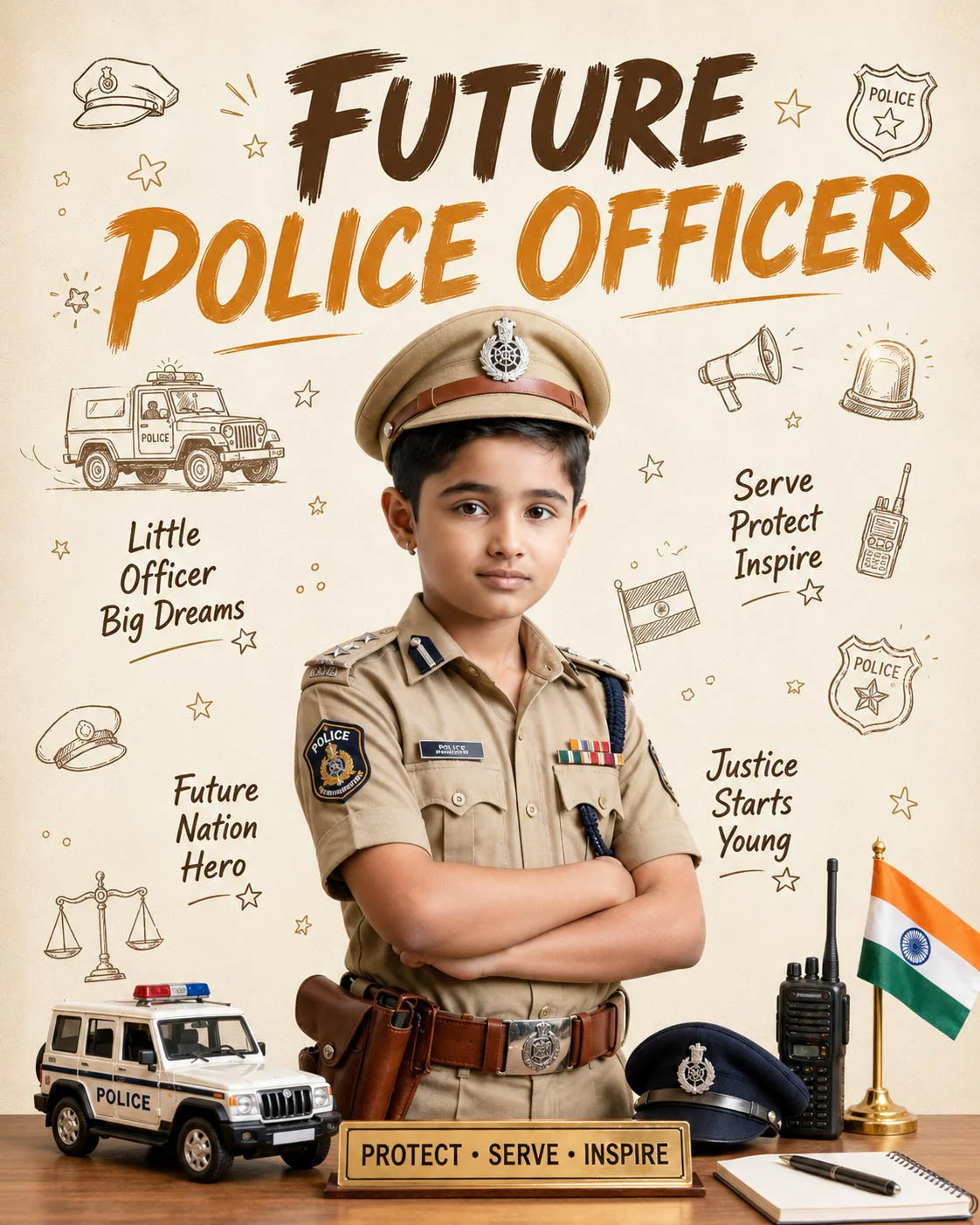 Personalized Future Police Officer Digital Portrait for Kids | Custom Police Officer Artwork - Image 3