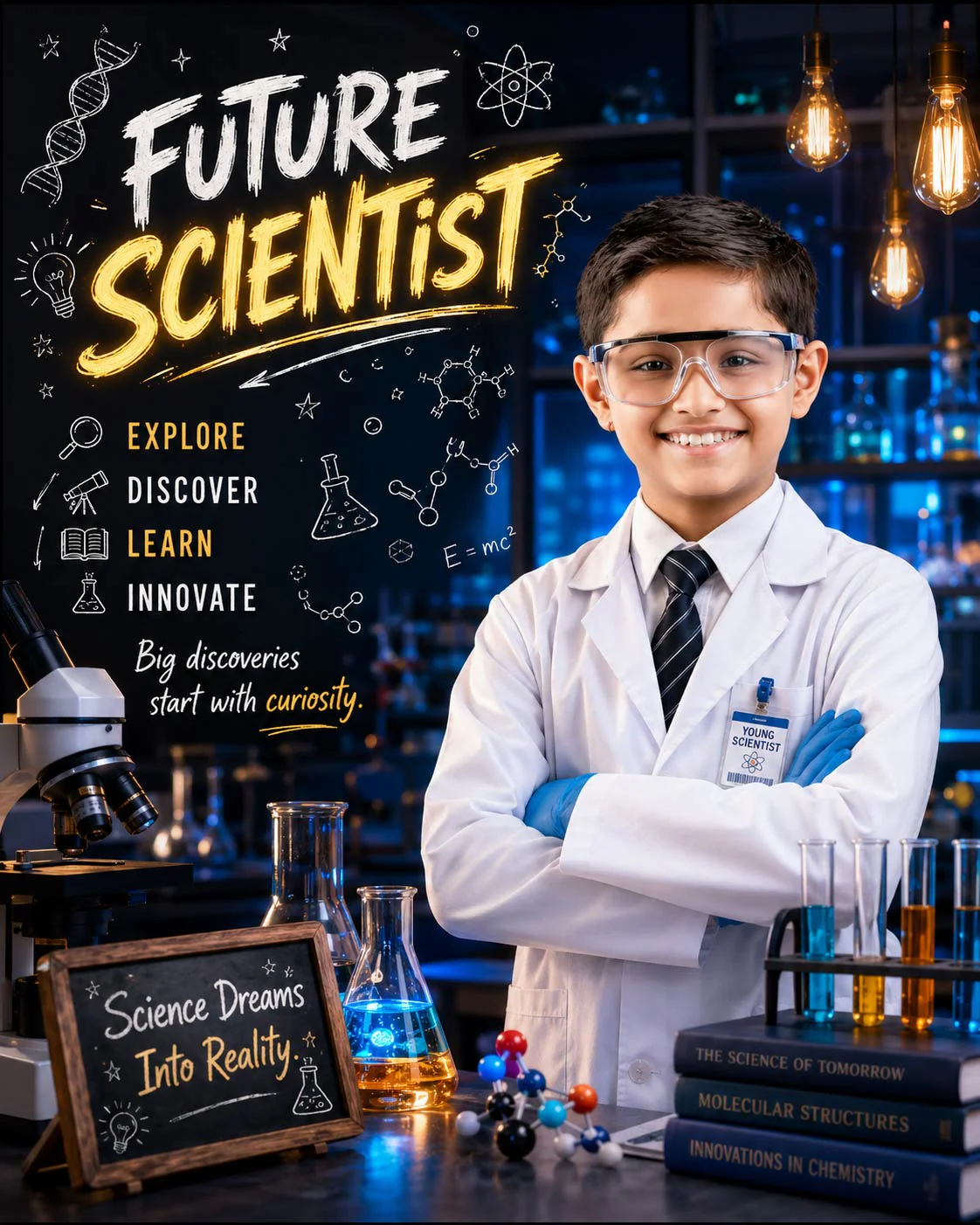 Personalized Future Scientist Digital Portrait for Kids | Custom Scientist Artwork - Image 3