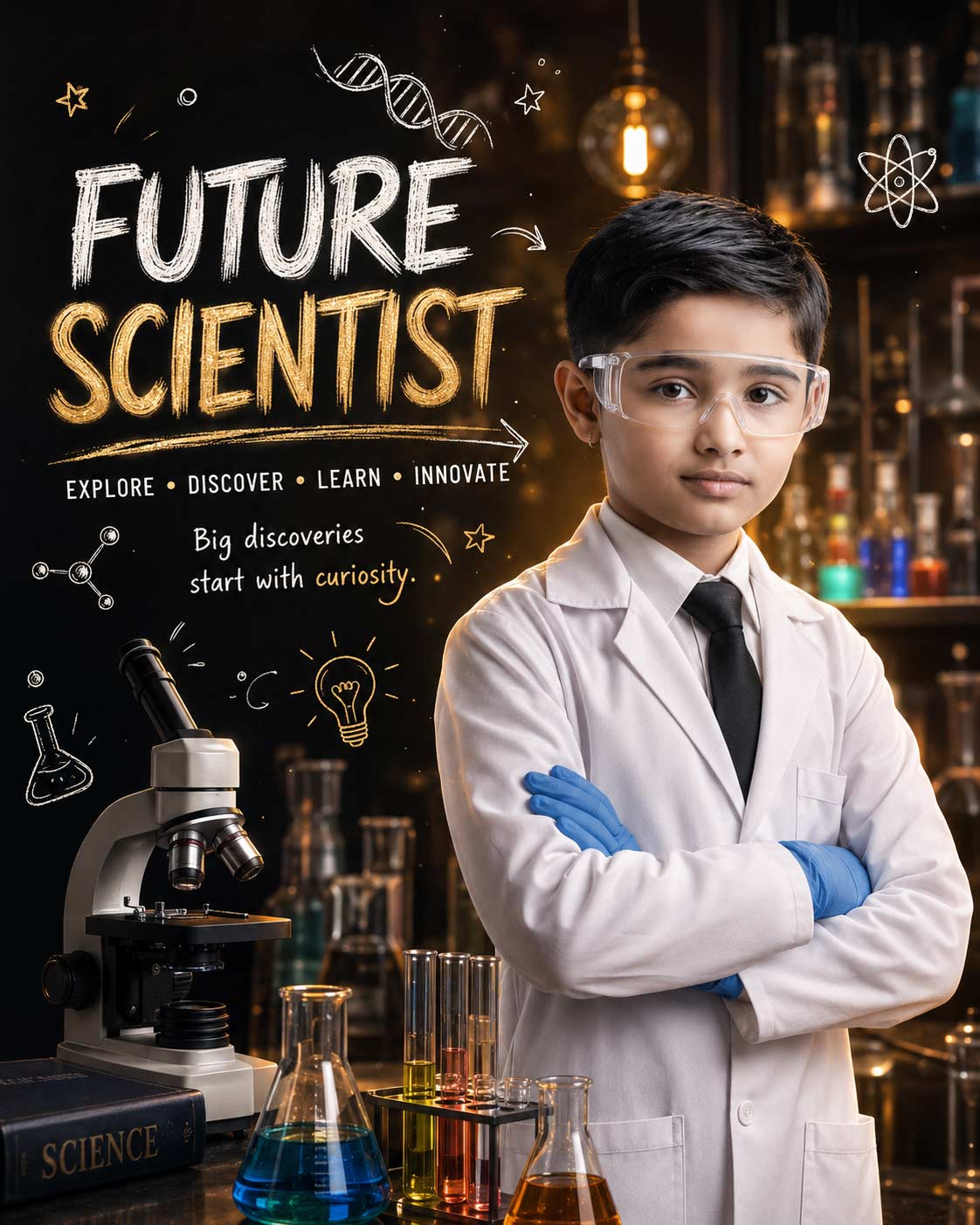 Personalized Future Scientist Digital Portrait for Kids | Custom Scientist Artwork - Image 4