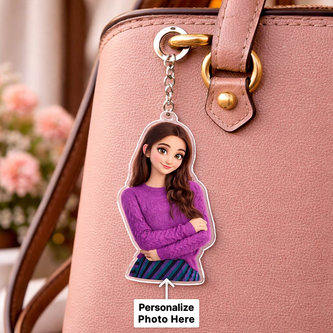 Personalized Girl Cartoon Acrylic Keychain -2x2.5 Inch - Image 2